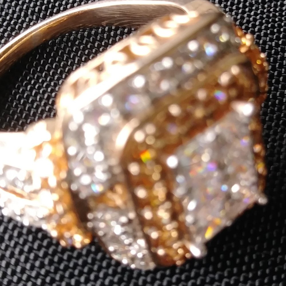Rose Gold princes cut Mocha and White CZ ring New - Picture 9 of 14